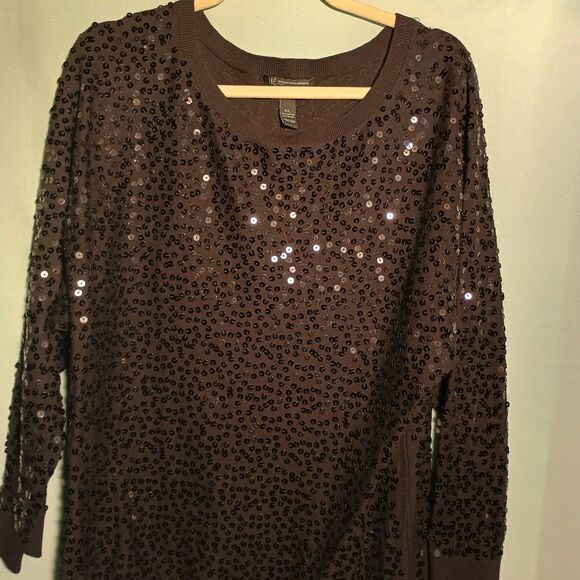INC  Black Sequin Long Sleeve Pullover Top – Size P/L– Glam Party Sweater - Picture 2 of 4